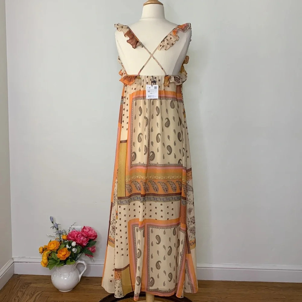 ZARA Patchwork Paisley Bandana Maxi Dress Boho Y2K Western Cottagecore Size XS - Picture 9 of 15